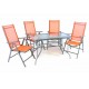 Zestaw mebli ogrodowych stół i 4 pomarańczowe krzesła z regulowanym oparciem
