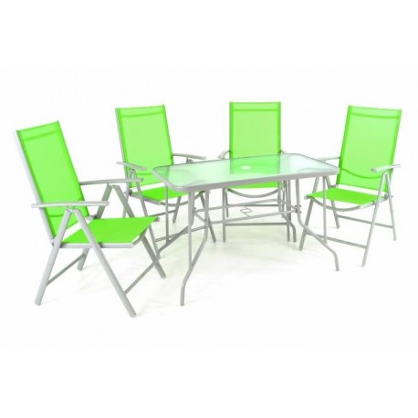 Zestaw mebli ogrodowych stół i 4 zielone krzesła z regulowanym oparciem